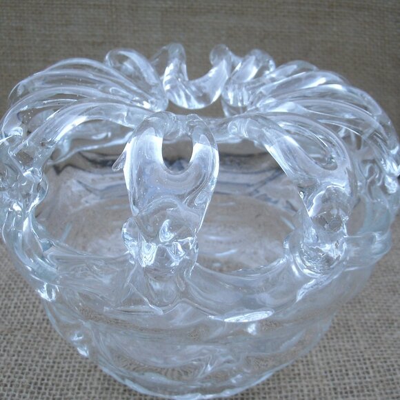 Vintage Art Glass Rose Bowl with Flower Frog - Picture 11 of 16